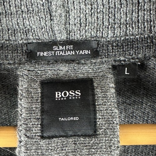 Vintage Hugo Boss Wool Cardigan Men’s Gray Long Sleeve Luxury Size L - Picture 4 of 7