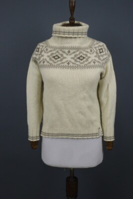 Devold Norway Beige 100% Wool Long Sleeve Vintage Cropped Knit Sweater