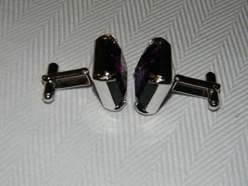 Gemelos Asscher Shape violeta púrpura 20,00 quilates amatista en plata maciza real 935 Foto 3 de 4