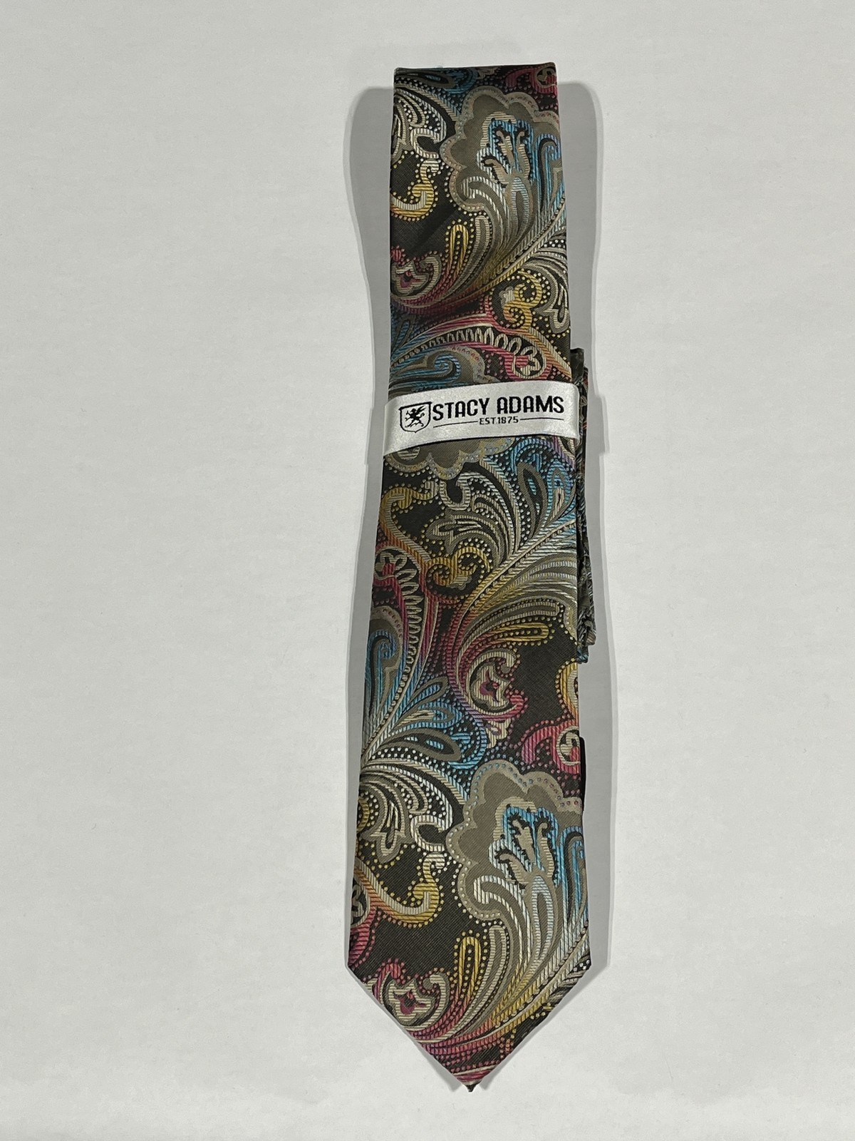 Mens Stacy Adams Multicolor Pattern Tie With Matching Pocket Square NEW