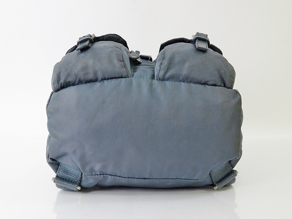 プラダリュック Authentic PRADA Blue Nylon and Leather Backpack Bag Purse