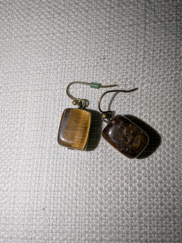 Conjunto de collar y pendientes ojos de tigre Avon colgante floral recortado en piedra de latón SP Foto 4 de 4