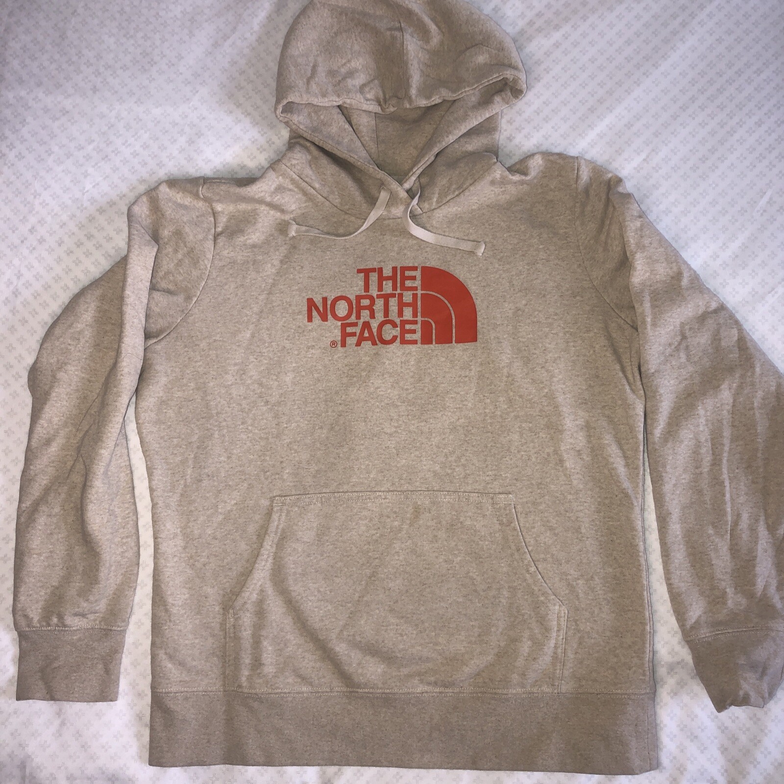The North Face Women's L Beige Orange Logo Hoodie Pullover Sweatshirt Blemished