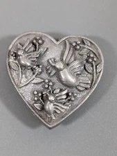 Vintage Torino Pewter Love Bird Hummingbird Earrings Brooch Set