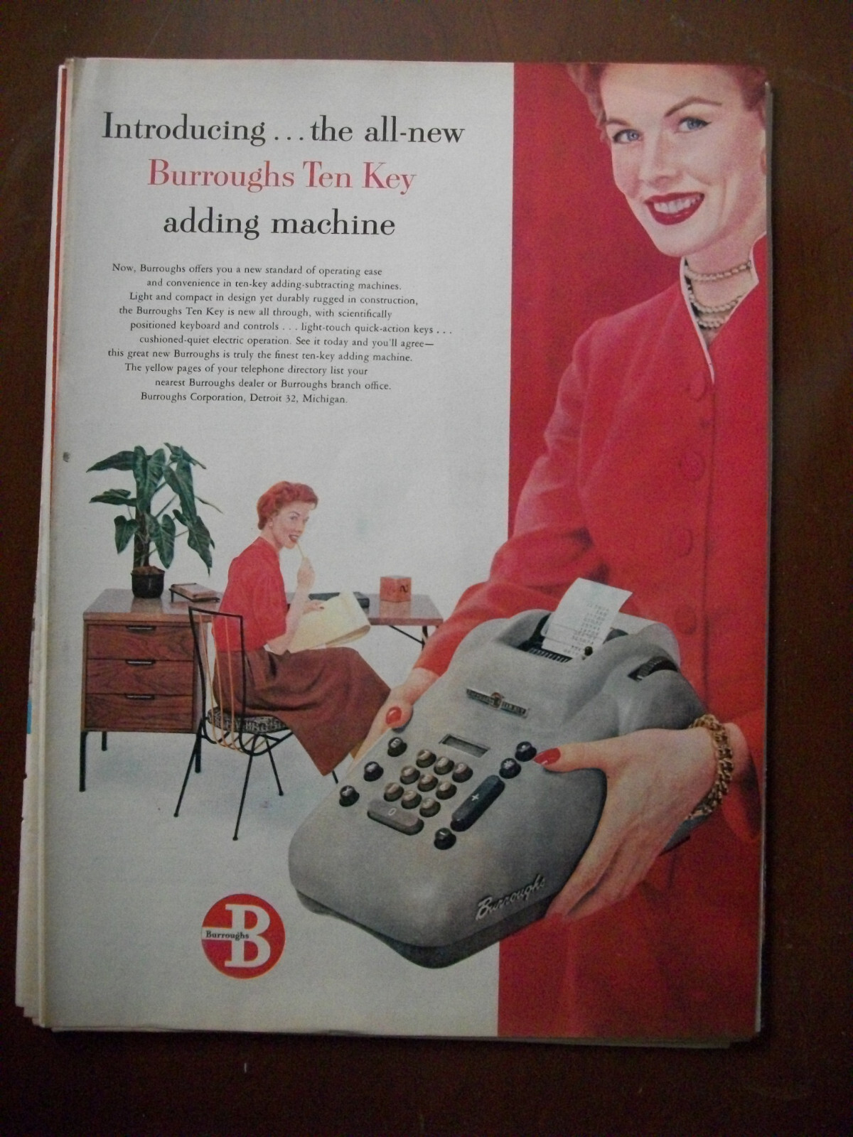 VTG 1954 Orig Magazine Ad BURROUGHS Ten Key Adding Machine New Standard ...