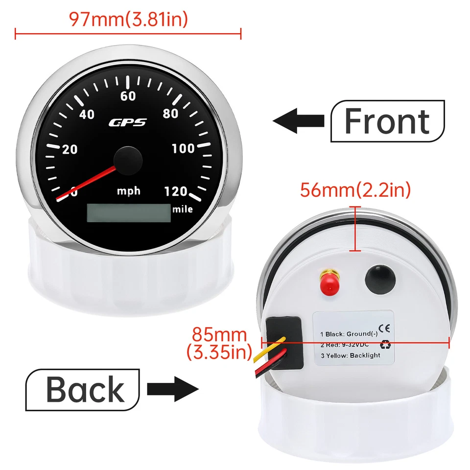 7 Gauge Set 85mm GPS Speedometer 120MPH Tachometer 8000RPM Waterproof for Boat  - Image 4 of 4