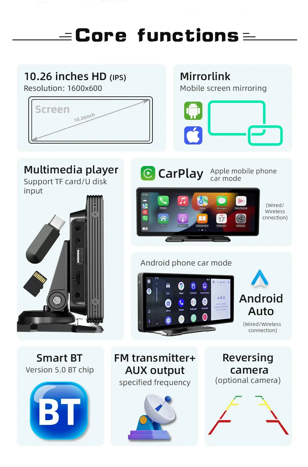 Autoradio CarPlay Wireless 10.26" HD Android Auto Mp5 Bluetooth Android Ps Tv - Miniatura 3