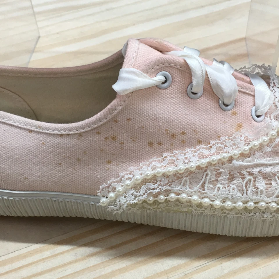 Чероки туфли женщин 9,5 повседневный низкий верхний кружева кроссовок розовый белая ткань шнурует вверх - Изображение 2 из 4