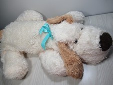 Dandee Cream Big Tan Beige plush puppy dog blue Easter bow large lying down