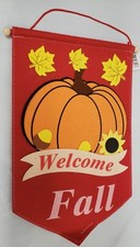 FABRIC WALL/DOOR BANNER 9.25" x 15.5", PUMPKIN  LEAVES, WELCOME FALL