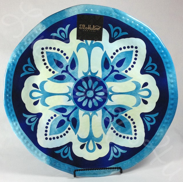 Il Mulino Spanish medallion blue melamine serving platter tray 18 1/2