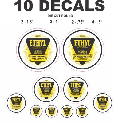 10 Yellow Ethyl Gasoline Corporation Vinyl Decals