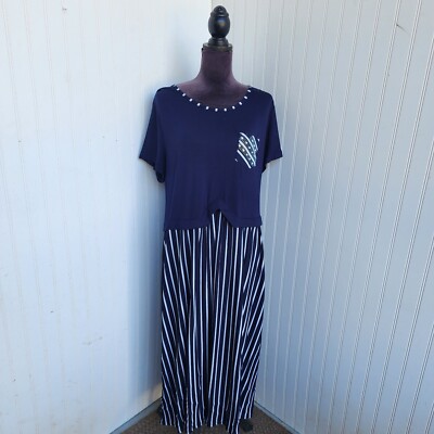 Showcase Womens Navy White Striped Nautical Maxi Dress Stretch Sz XXL | eBay