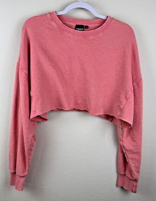 MONO B Coral Long Sleeve Cropped Crew Neck Oversized Top / Size Women's Medium