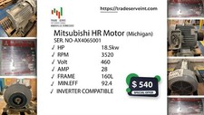 Mitsubishi 18.5 kW HR Electric Motor - Tested and Ready for Use