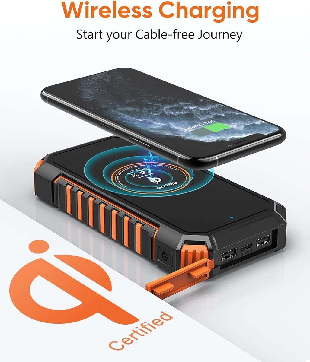 Solar Charger 26800mAh Power Bank Riapow Wireless Portable Solar