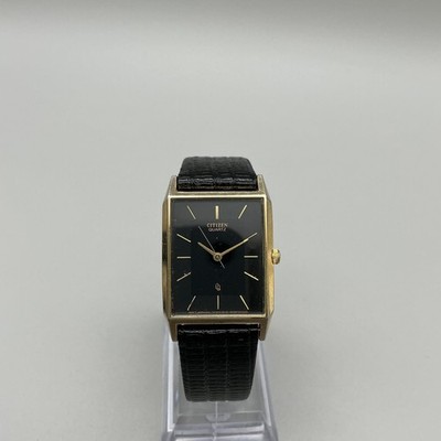 Vintage Citizen Mens Watch 25mm Black Gold Tone Tank 3630-890825