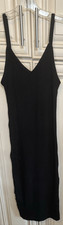 Zara Women's Ribbed Knit V-Neck Spaghetti Strap Bodycon Dress Black Large NWT