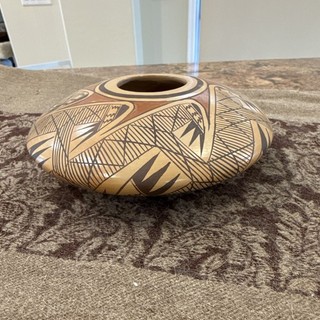 Hand Painted Geometric Pottery Vase Signed Vernida Polacca Nampeyo 7in x 3in