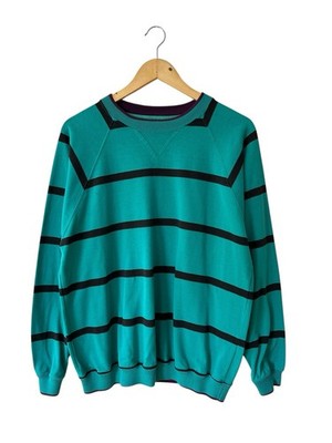 Vintage Striped Sweatshirt Men s Large Steeple Chase Blue 90 s Raglan