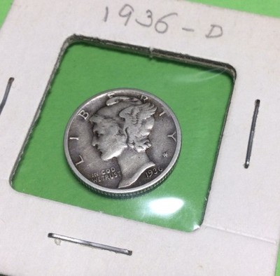 1936-D Mercury Dime - 90% Silver Coin - **** FREE SHIPPING ****