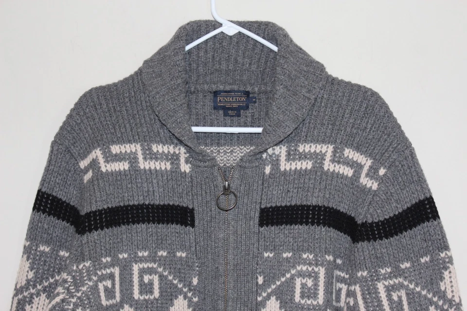 Pendleton Westerly Gray Wool Cardigan Sweater Jacket Cowichan Big Lebowski MED - Image 2 of 4