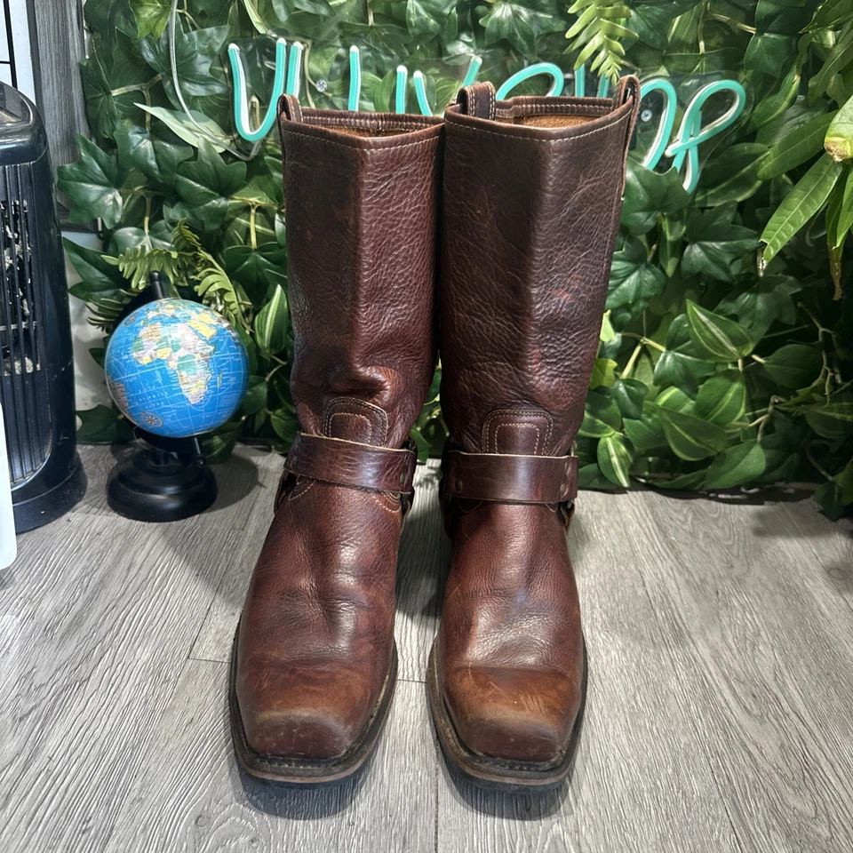 Arnés de etiqueta negra vintage Frye botas MC 11 M para hombre botas de montar tirar marrón Foto 2 de 4