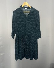 Hush Teal Blue Floral Print Shirt Dress UK 12 Viscose 3/4 Sleeve