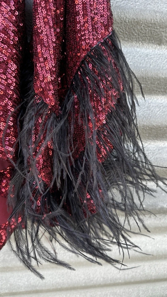 Lencería Trashy Tatianna Pluma Chaqueta Disfraz en Borgoña Exquisita Secuencia Foto 4 de 4