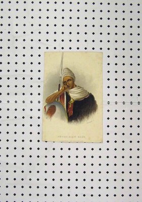 Original alter antiker Druck um 1850 Farbe Indianer Abessinien Krieger 19.