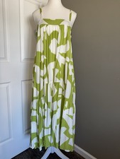 Abel The Label Green White Maxi Dress Adjustable Straps M Boho Babydoll Boho 