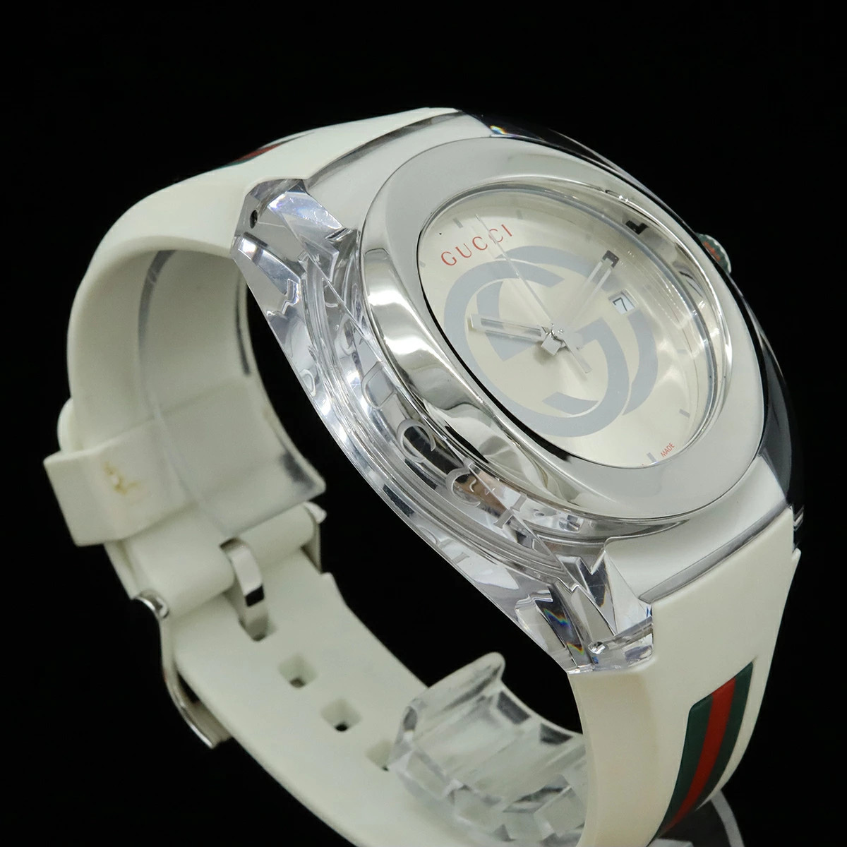 GUCCI Sync Interlocking Sherry Silver Dial SS Rub… - image 5