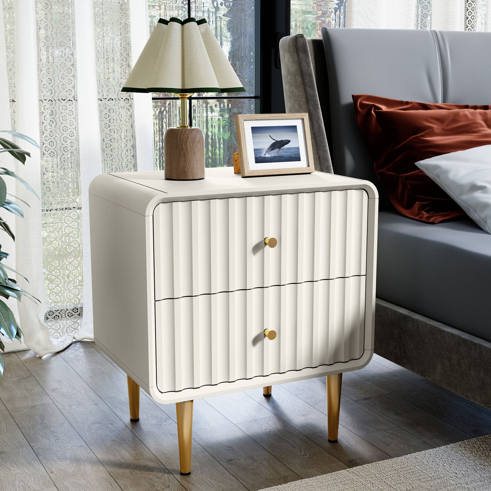 With 2 Drawers - Fluted Design For Bedroom End/side Table