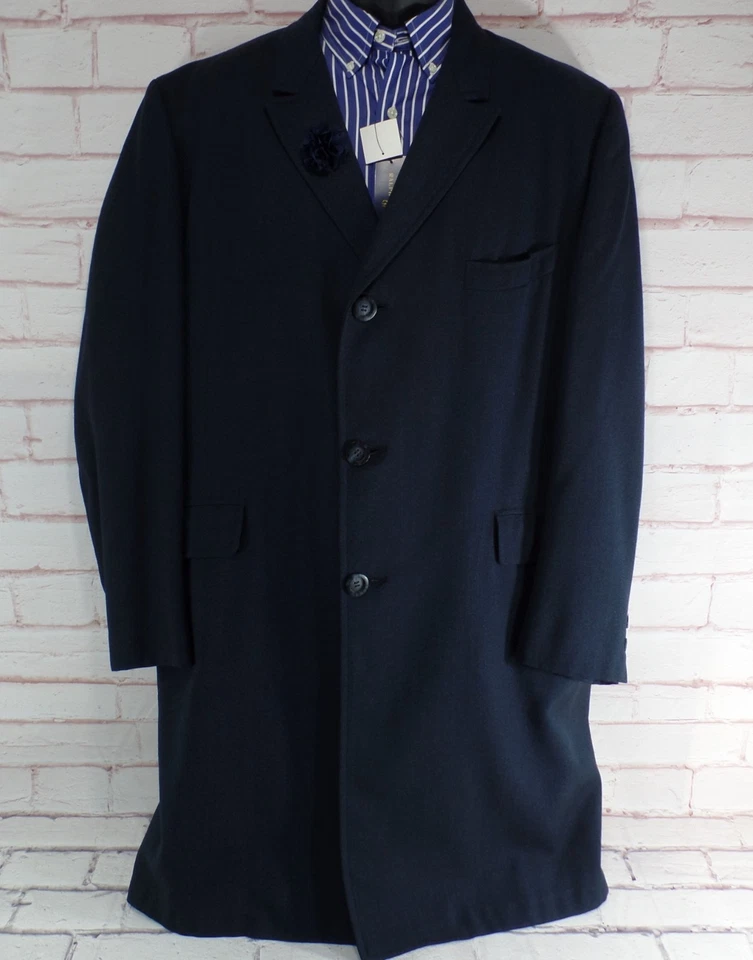 Abrigo abrigo 44R vintage 1950 hecho a medida azul marino de un solo pecho EE. UU. Foto 2 de 4