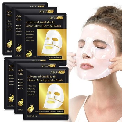 6 Pack Advanced Snail Mucin Glass Glow Face Masks, Collagen Face Mask, Hydrating