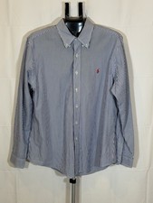 Ralph Lauren Custom Fit Men's L Blue Whte Stripe Long Sleeve Button Down Shirt