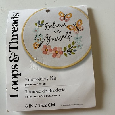 Loops and Threads Embroidery Kit 6'' Includes Hoop, Print Fabric, Thread, Needle