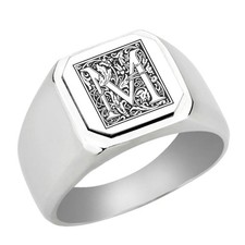 Floral Letter M Stainless Steel Signet Ring, Stainless Steel Initial Signet Ring