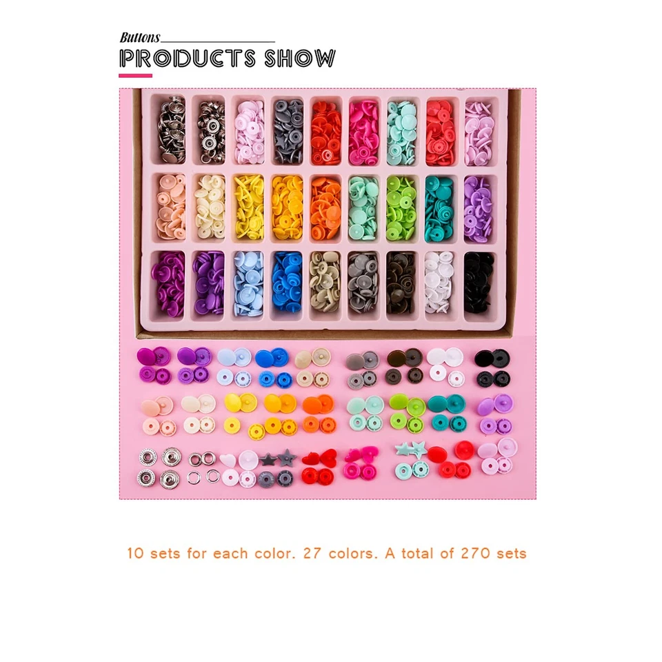 270 Set T5 Snaps Plastic Buttons with Snaps Pliers Set for Clothes Sewing Bib... - Image 2 of 4