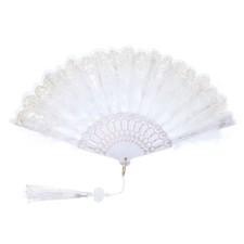 Embroidered Flower Marabou Feather Fan for Costume Party, White