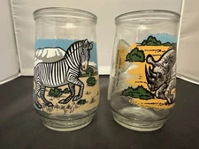 2 Vtg Welch's World Wildlife Fund Endangered Species Jelly Jar Juice Glasses WWF