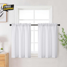 White Tier Kitchen Curtains 36in 2 Panels Faux Linen Light Filtering 30x36