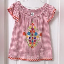Ivy Jane Embroidered Plaid Pink Floral Off The Shoulder Cotton Top Size S