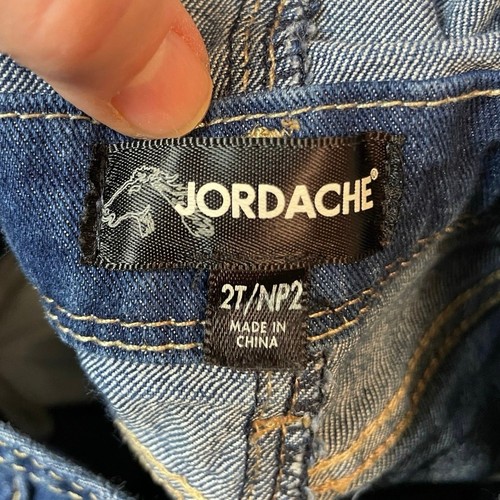 Jordache BIBS Blue denim jean Shorts 2T Girls Heart Love Flower Embroidered - Picture 6 of 6