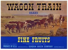 WAGON TRAIN Vintage Oregon Crate Label Western, Conestoga, b, AN ORIGINAL LABEL!