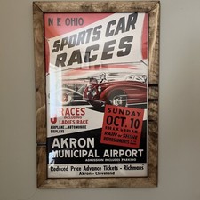 Original 1950’s akron sports car racing poster with handmade soap box car frame