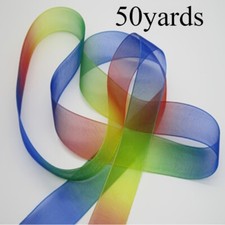50 Yards 1-4cm Rainbow Gradient Color Organza Ribbon Chiffon Trim Wrapping Edge