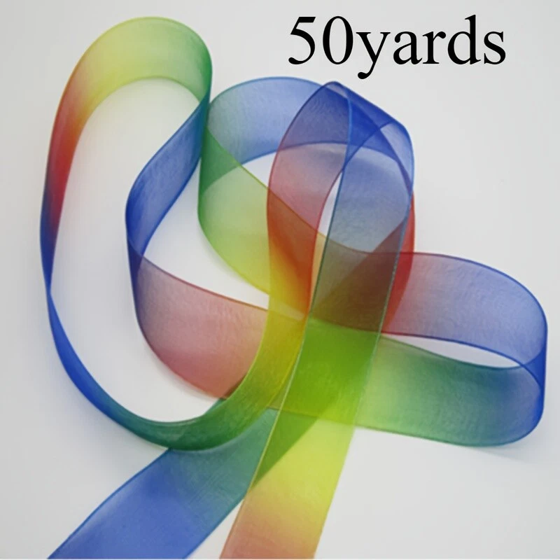 50 Yards Gradient Color Ribbon Organza Chiffon Craft for Gift Wrapping 1-4cm - Image 2 of 4