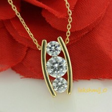 14K Yellow Gold Finish 1.55CT Round Cut Diamond Journey Women's Jewelry Pendant
