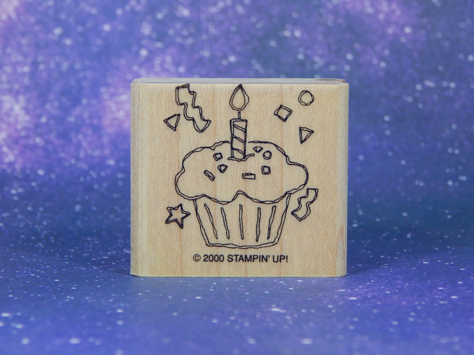 CUPCAKE with Birthday Candle, Wood Mounted Rubber Stamp, Stampin' Up!-image